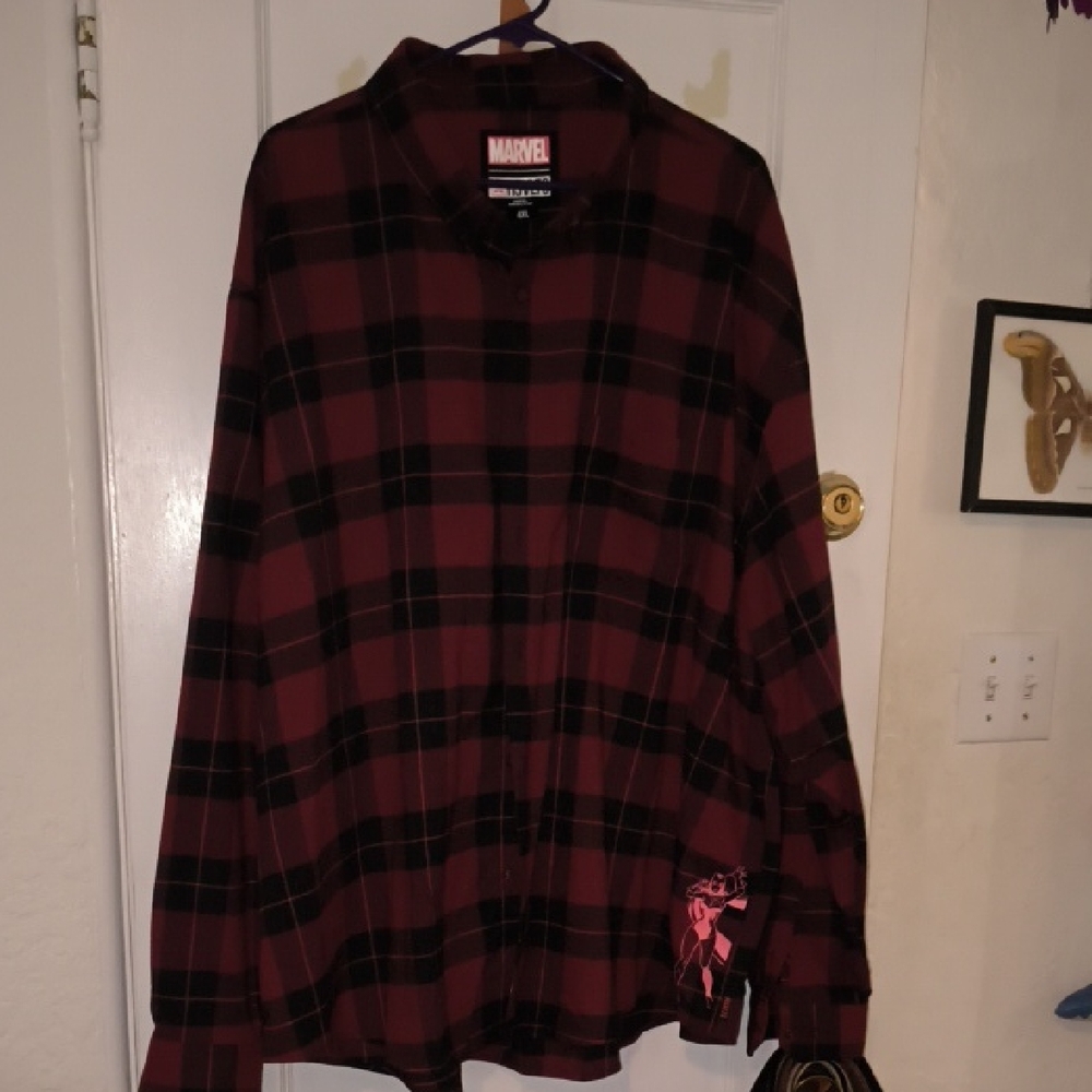 Marvel | Men's Burgundy and Black Checkered Shirt